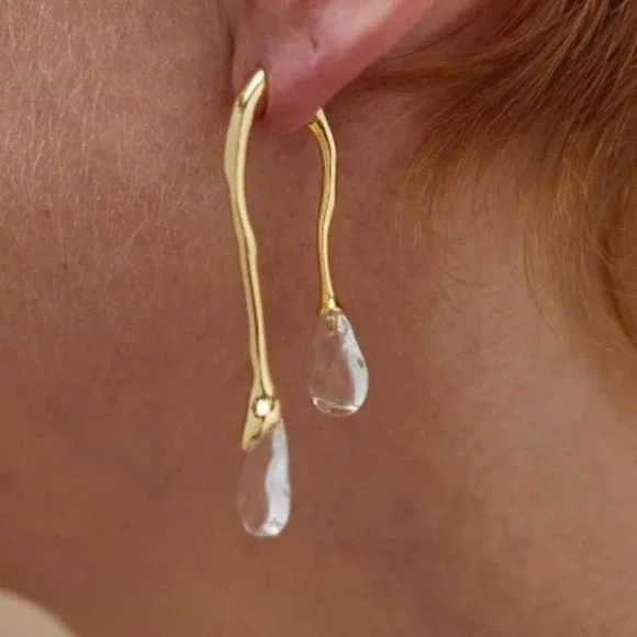 Earrings Front Back Double Drip Drop Lucite Gold Alexis Bittar JA24 - Picture 1 of 6